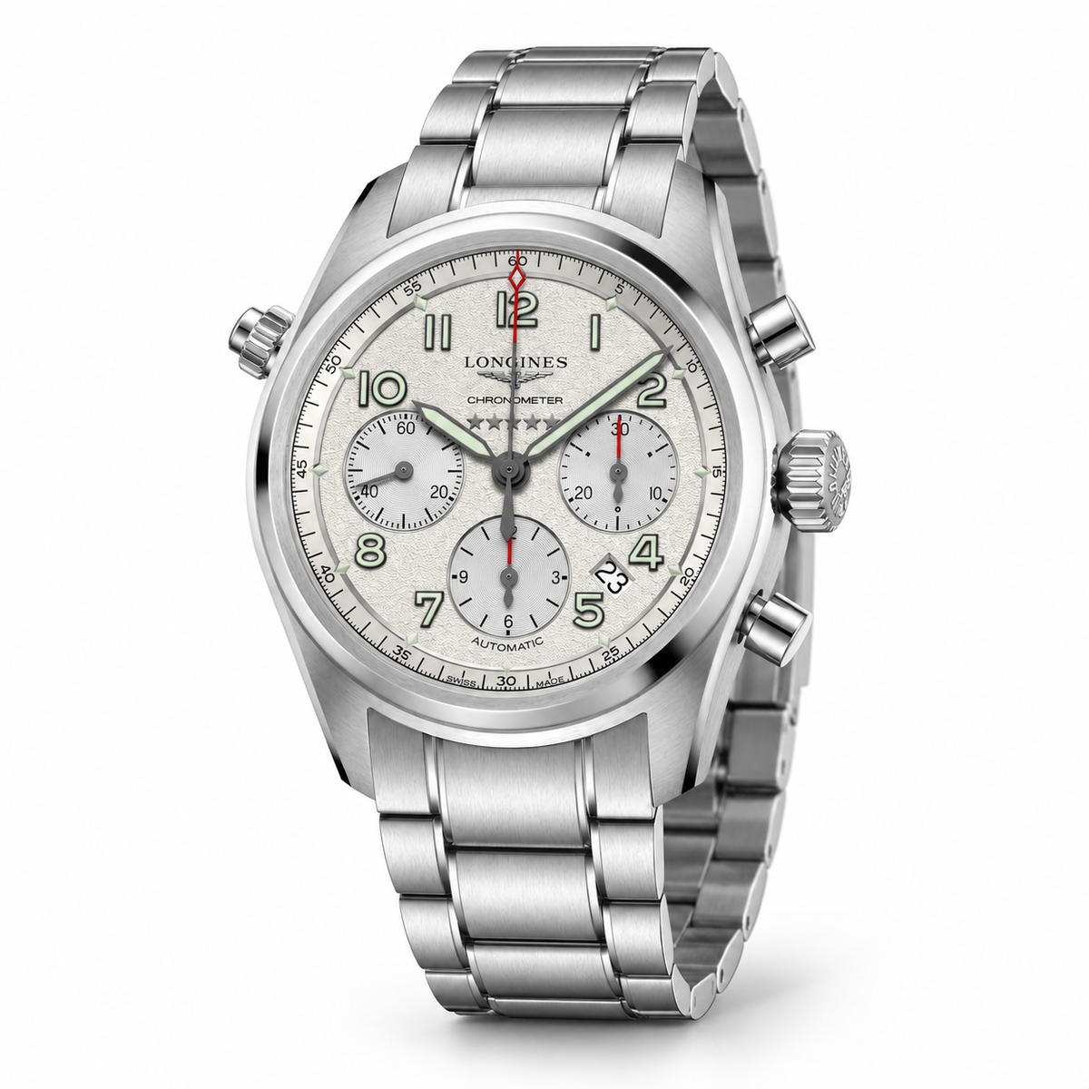 Longines Spirit Chronograph L3.820.4.73.6 — vue trois quarts